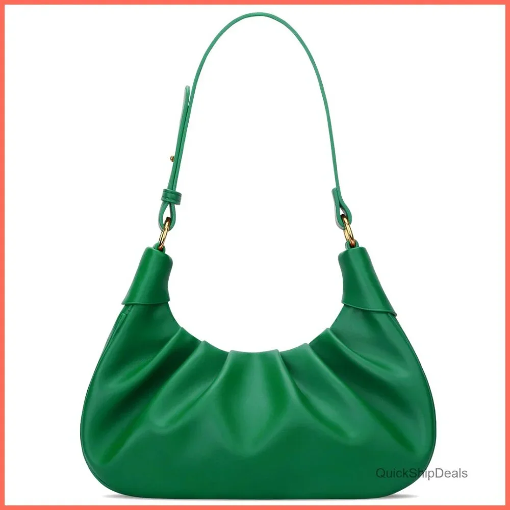 Crescent Hobo Shoulder Bag with Detachable Gold Chain Crossbody, Vegan Leather